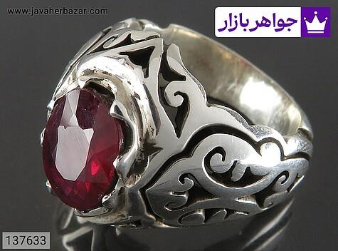 انگشتر نقره یاقوت آفریقایی قرمز الماس تراش مردانه دست ساز - 137633