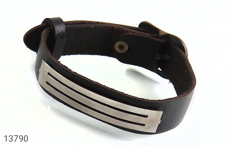 دستبند نقره چرم طبیعی طرح پویا - 13790