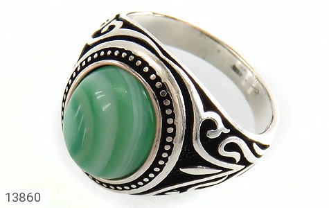 انگشتر نقره عقیق سبز طرح اسلیمی مردانه - 13860