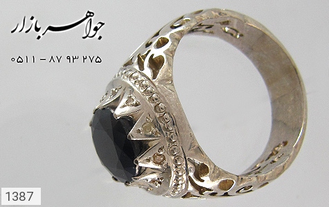 انگشتر نقره یاقوت کبود دور مردانه دست ساز - 1387