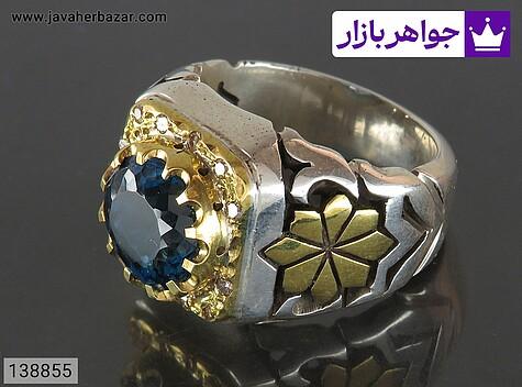 انگشتر توپاز مردانه انگشتر نقره توپاز فاخر مردانه دست ساز تاج برنجی با برلیان اصل - 138855