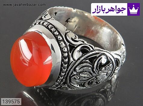 انگشتر نقره عقیق یمنی نارنجی خوش نقش لوکس قلم کاری شده مردانه دست ساز - 139575