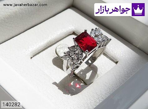 انگشتر نقره یاقوت سنتاتیک قرمز طرح گندم زنانه - 140282