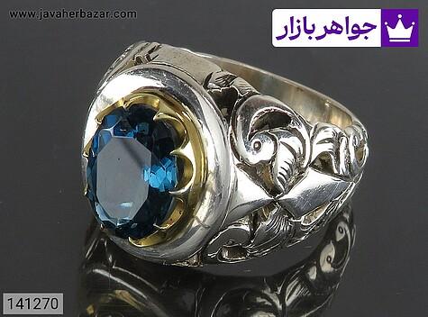 انگشتر توپاز مردانه انگشتر نقره توپاز زیبا مردانه دست ساز تاج برنجی - 141270