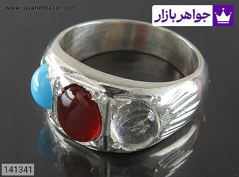 انگشتر نقره فیروزه نیشابوری و عقیق یمنی و در نجف مردانه - 141341