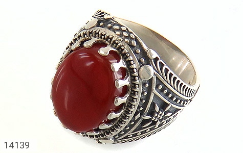 انگشتر نقره عقیق قرمز سرخ طرح سنتی جذاب مردانه - 14139