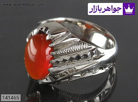 انگشتر نقره عقیق یمنی قرمز دور چنگ مردانه دست ساز با برلیان اصل - 141465