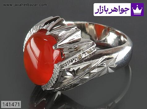 انگشتر نقره عقیق یمنی قرمز بی نظیر مردانه دست ساز با برلیان اصل - 141471