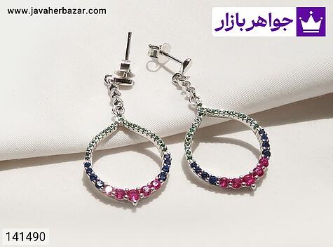 آویز سبز زنانه گوشواره نقره آویز زیبا زنانه - 141490