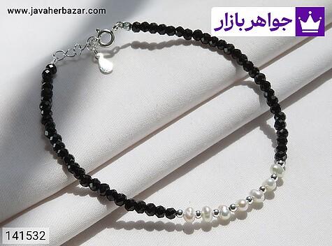 دستبند مروارید سیاه دستبند نقره مروارید طرح پریوش وارداتی درجه یک زنانه - 141532