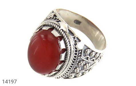 انگشتر نقره عقیق قرمز درشت طرح سنتی مردانه - 14197