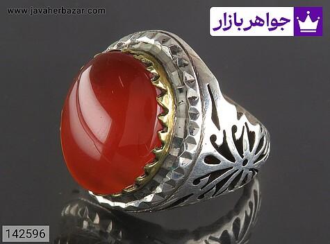 انگشتر عقیق یمنی قرمز مردانه انگشتر نقره عقیق یمنی قرمز چنگی اره کاری شده بی نظیر مردانه دست ساز تاج برنجی - 142596