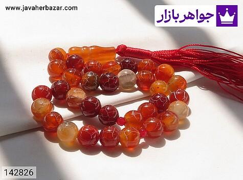تسبیح عقیق نارنجی 33 دانه تسبیح عقیق سرخ ترکیده خوش رنگ و زیبا 33. دانه - 142826