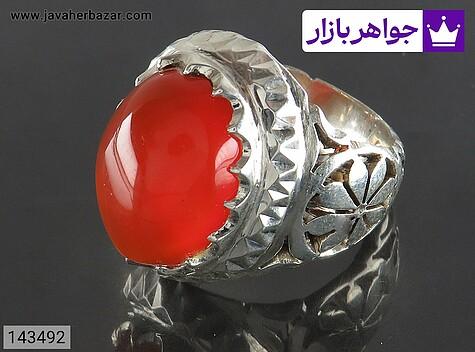 انگشتر عقیق یمنی قرمز مردانه انگشتر نقره عقیق یمنی قرمز چنگی اره کاری شده خوشرنگ مردانه دست ساز - 143492