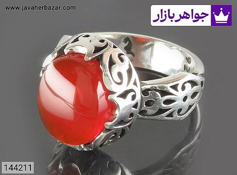 انگشتر نقره عقیق یمنی قرمز خوشرنگ مردانه - 144211