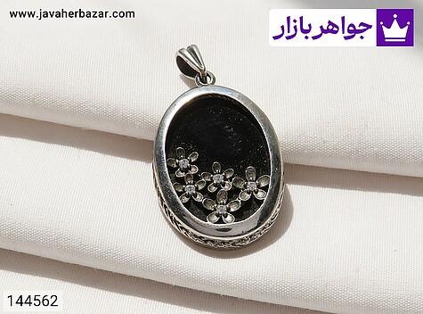 مدال عقیق سیاه زنانه مدال نقره عقیق سیاه طرح گلناز زنانه - 144562