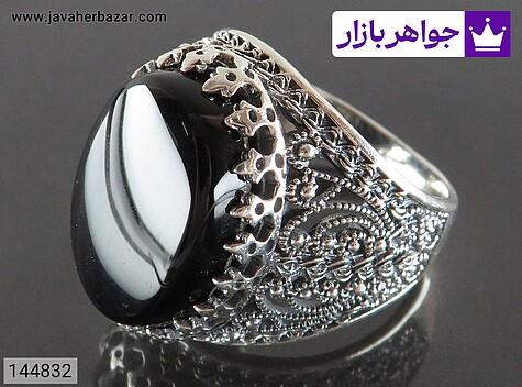انگشتر عقیق سیاه مردانه انگشتر نقره عقیق سیاه دورچنگ مردانه - 144832
