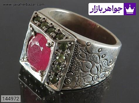 انگشتر نقره یاقوت قرمز مخراج زبرجد لوکس مردانه دست ساز - 144972