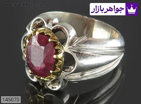 انگشتر یاقوت قرمز مردانه انگشتر نقره یاقوت قرمز شیک مردانه دست ساز تاج برنجی - 145070