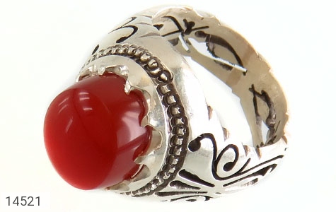 انگشتر نقره عقیق یمنی قرمز خوش رنگ درشت برجسته مردانه دست ساز - 14521