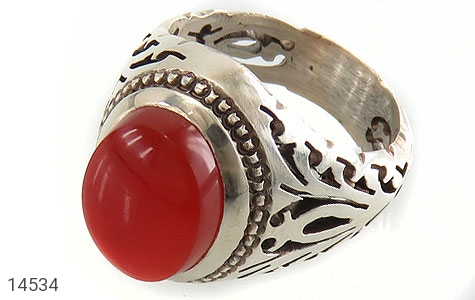 انگشتر نقره عقیق یمنی قرمز خوش رنگ مردانه دست ساز - 14534