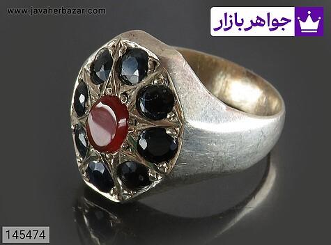 انگشتر نقره عقیق یمنی و یاقوت آفریقایی مردانه دست ساز - 145474