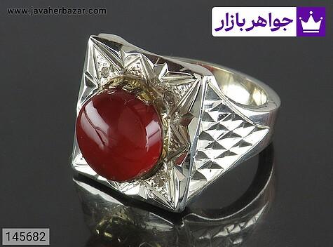 انگشتر عقیق یمنی قرمز مردانه انگشتر نقره عقیق یمنی قرمز بی نظیر مردانه دست ساز تاج برنجی با برلیان اصل - 145682