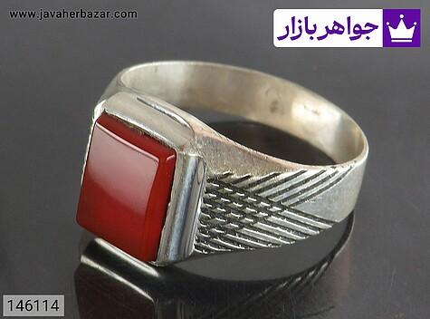 انگشتر نقره عقیق قرمز چهارگوش مردانه به همراه حرز امام جواد - 146114
