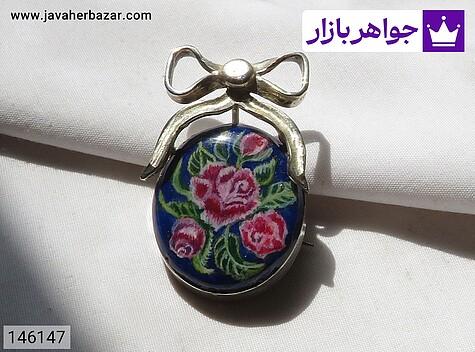 گل سینه متفرقه گل سینه نقره لاجورد نگارگری طرح پاپیون زنانه دست ساز - 146147