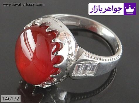 انگشتر نقره عقیق یمنی قرمز دورچنگ مردانه دست ساز - 146172