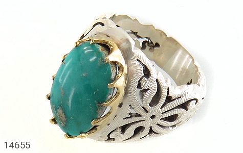انگشتر نقره فیروزه نیشابوری درشت خوش رنگ مردانه دست ساز - 14655