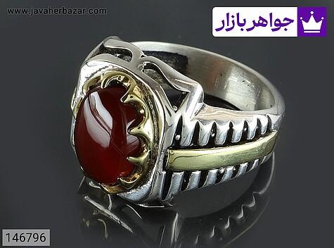 انگشتر عقیق یمنی مردانه انگشتر نقره عقیق یمنی رکاب رولکسی مردانه تاج برنجی - 146796