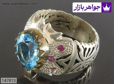 انگشتر توپاز مردانه انگشتر نقره توپاز مخراج یاقوت سرخ با شکوه مردانه دست ساز - 147813