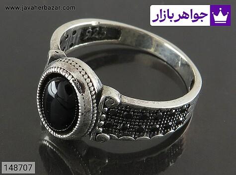 انگشتر نقره عقیق سیاه تا سایز 55 بچه گانه میکروستینگ - 148707