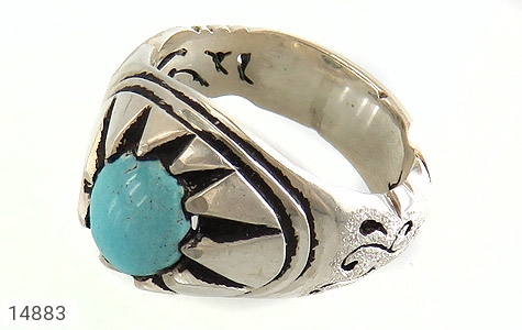 انگشتر نقره فیروزه نیشابوری خوش رنگ مردانه دست ساز - 14883
