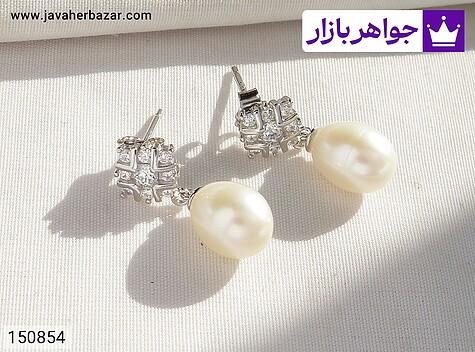 گوشواره مروارید زنانه گوشواره نقره مروارید طرح ثمین زنانه - 150854
