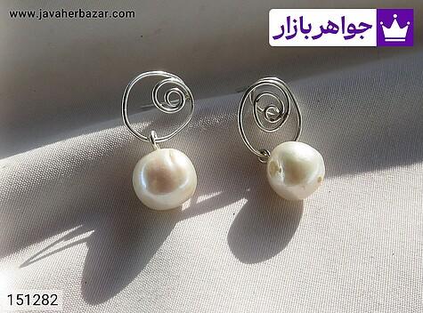 گوشواره مروارید زنانه گوشواره نقره مروارید پرورشی طرح پیچک زنانه دست ساز - 151282