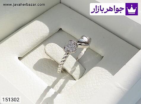 انگشتر نقره زنانه انگشتر نقره طرح عشق دو قلب زنانه ظریف - 151302