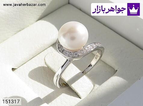 انگشتر مروارید زنانه انگشتر نقره مروارید طرح شبنم زنانه - 151317