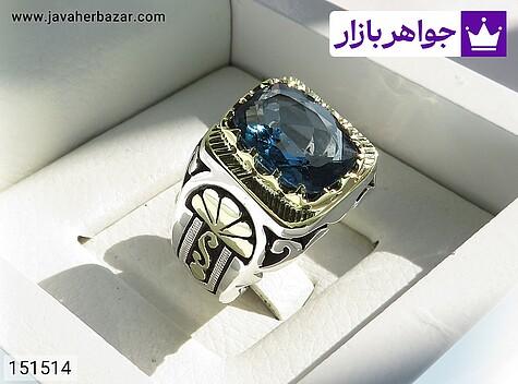 انگشتر توپاز لندن مردانه انگشتر نقره توپاز لندن فاخر مردانه دست ساز تاج برنجی - 151514