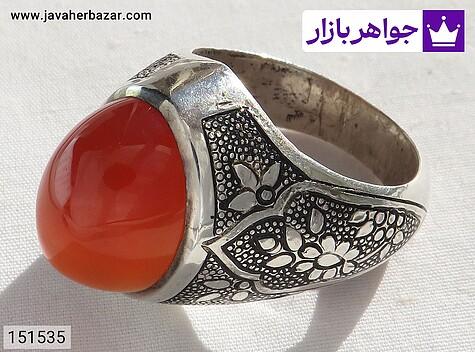 انگشتر عقیق یمنی قرمز مردانه انگشتر نقره عقیق یمنی قرمز خوش نقش فاخر مردانه دست ساز - 151535