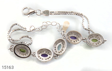 دستبند نقره توپاز و آمتیست و زبرجد سلطنتی خوش رنگ زنانه - 15163