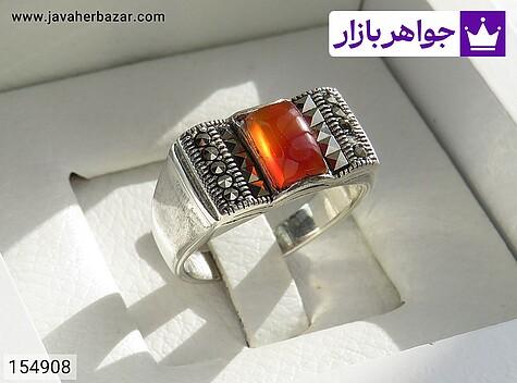 انگشتر عقیق یمنی نارنجی مردانه انگشتر نقره عقیق یمنی نارنجی خوشرنگ مردانه - 154908
