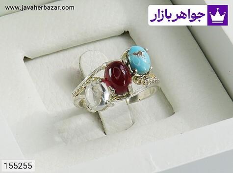 انگشتر نقره فیروزه نیشابوری و عقیق و در نجف زنانه - 155255