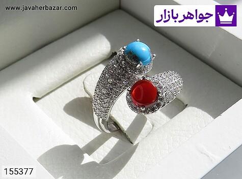 انگشتر فیروزه نیشابوری و عقیق یمنی زنانه انگشتر نقره فیروزه نیشابوری و عقیق یمنی طرح شکوه زنانه فری سایز - 155377