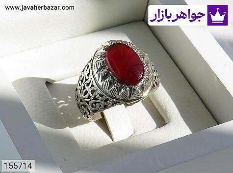 انگشتر نقره عقیق یمنی قرمز شیک مردانه دست ساز - 155714