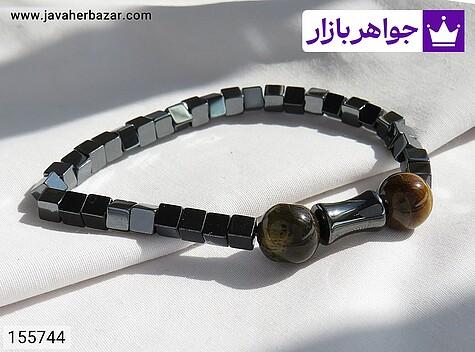 دستبند سنگی حدید و چشم ببر زنانه - 155744