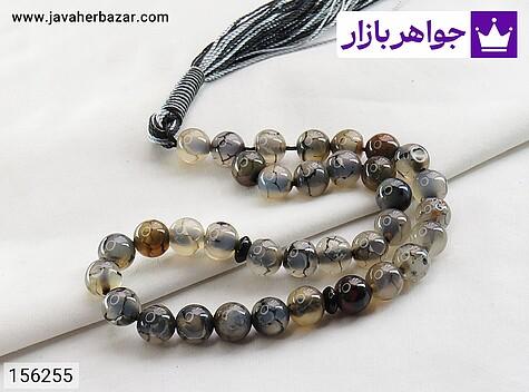 تسبیح سفید 33 دانه تسبیح عقیق 33 دانه 8 میل دراگون یا شجر ترکیده - 156255