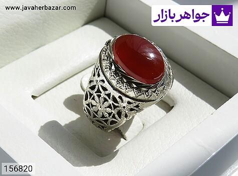 انگشتر نقره عقیق یمنی قرمز شبکه کاری بی نظیر مردانه دست ساز - 156820