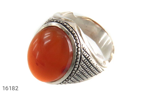 انگشتر نقره عقیق یمنی قرمز درشت پرتقالی خوش رنگ مردانه دست ساز - 16182